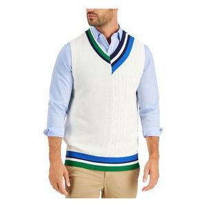 CLUBROOM Mens Ivory V Neck Classic Fit Sweater Vest XL